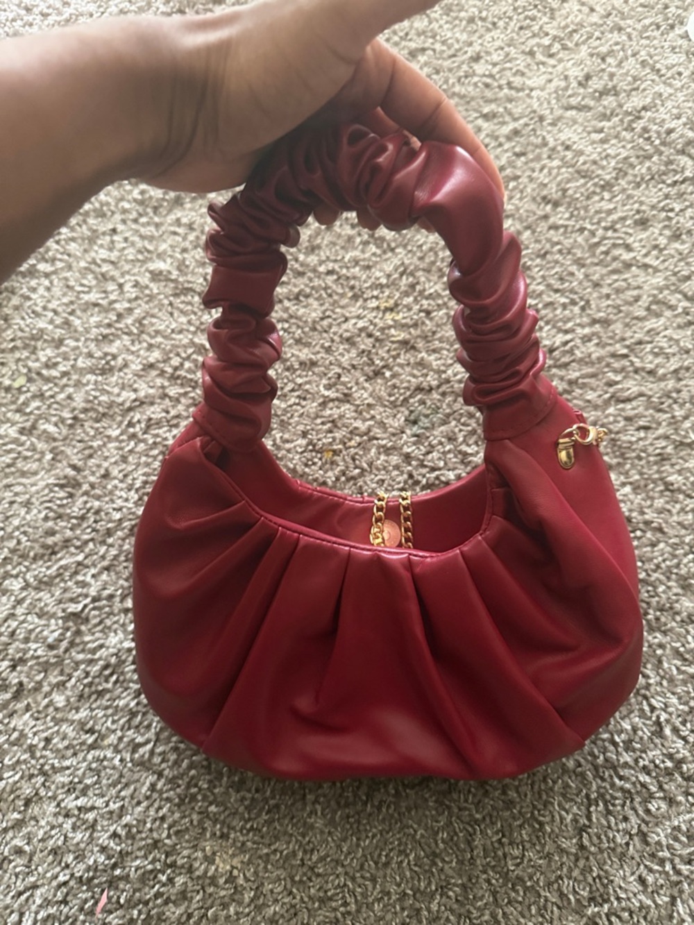 Red Ruched Handle Shoulder Bag
